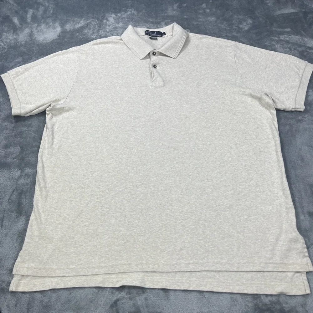 Vintage Ralph Lauren Polo Shirt Mens XL Beige‎ Pony Short Sleeve Y2K Luxury Soft